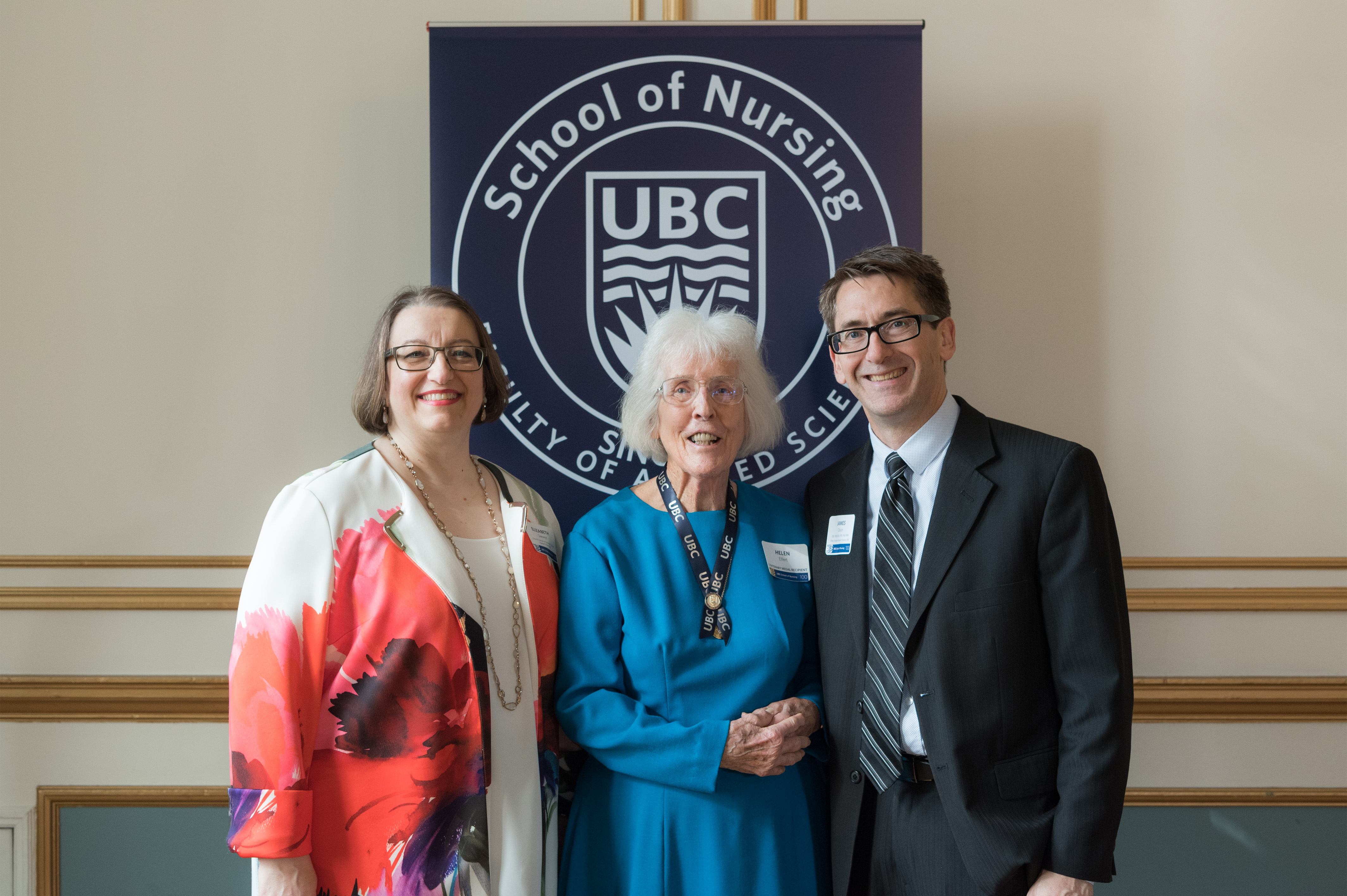 Helen in 2019 with Dr. Saewyc and Dr. Olson and her Centenary Award of Excellence