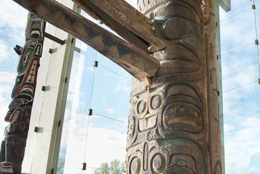 Close up of pole carving from Museum of Anthropology