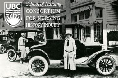 Public Health nurses- alumni of 1920's- stand in front of their vehicles