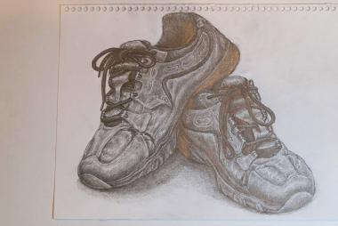 Sketch of sneakers, black and white