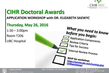 Event information and RSVP link for CIHR Doctoral Workshop May 26, 2016