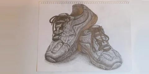 Sketch of sneakers, black and white