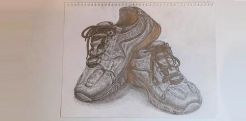 Sketch of sneakers, black and white